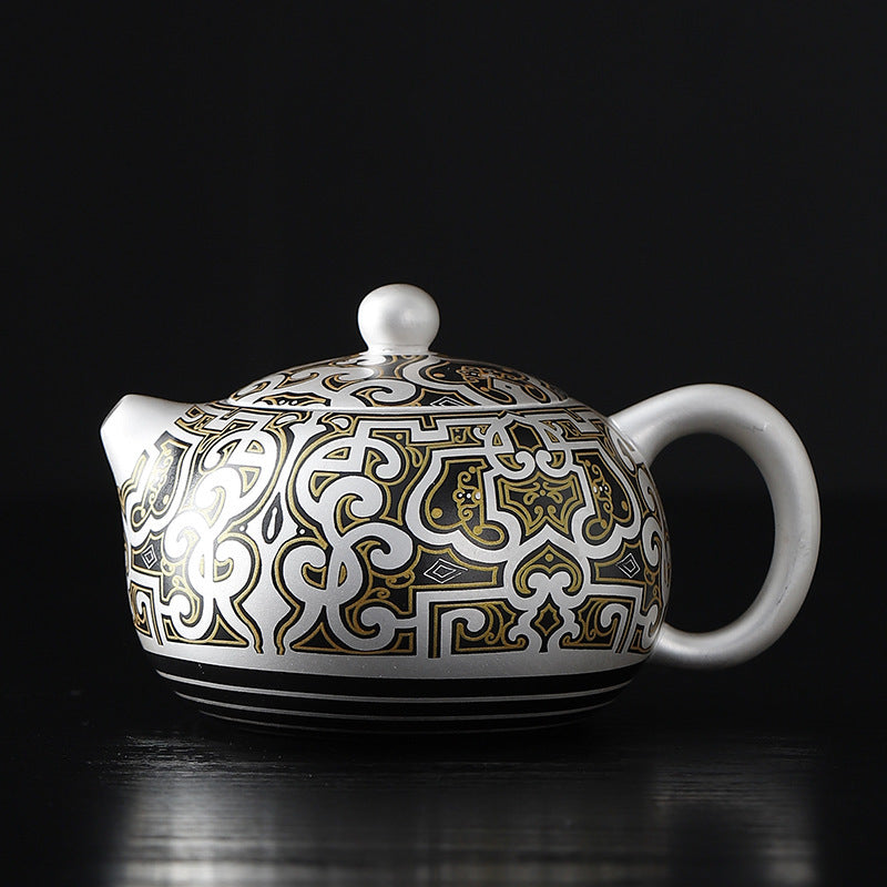 Japanese hand painted silver pot