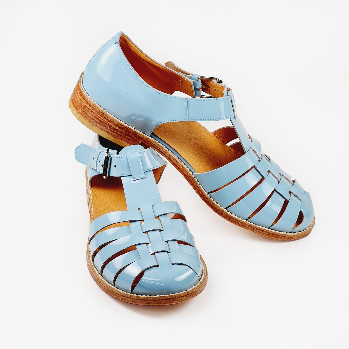 Handmade leather fisherman sandals - Light blue