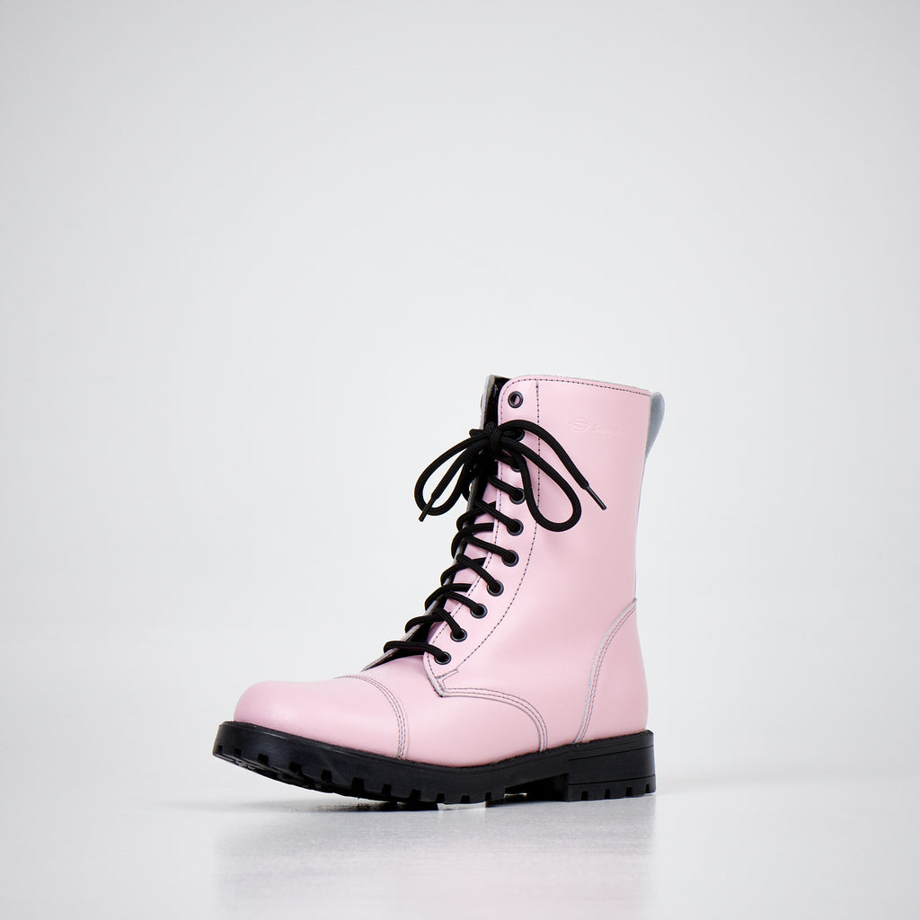 Pink punk-style boots