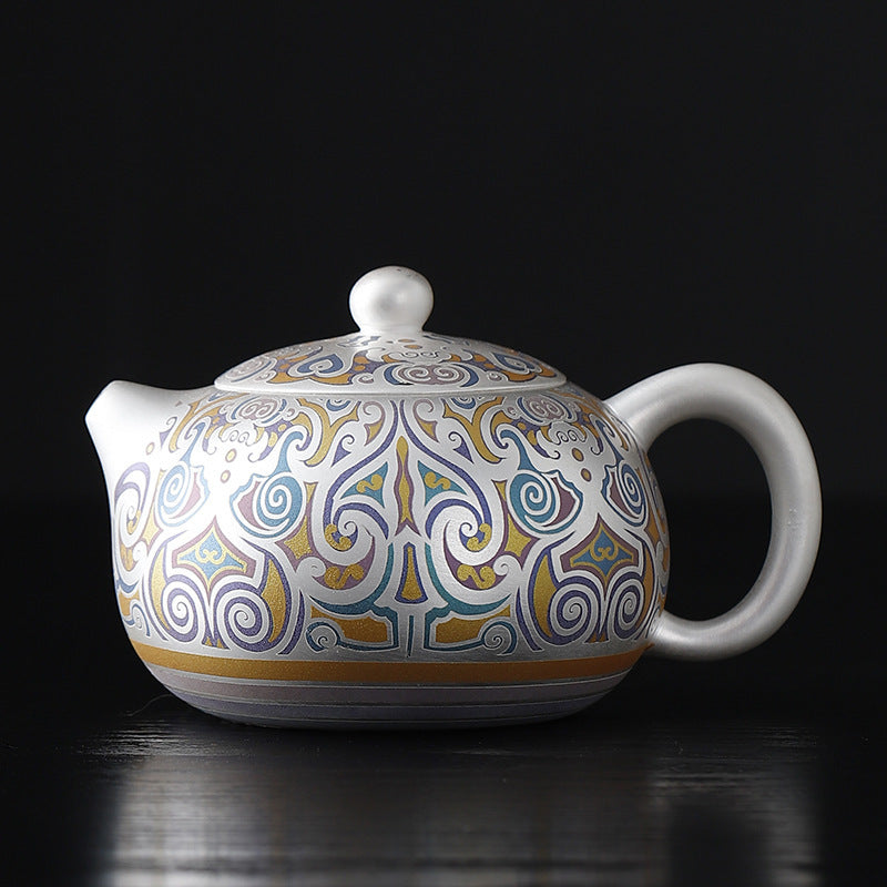 Japanese hand painted silver pot