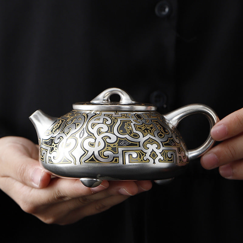 Japanese hand painted silver pot