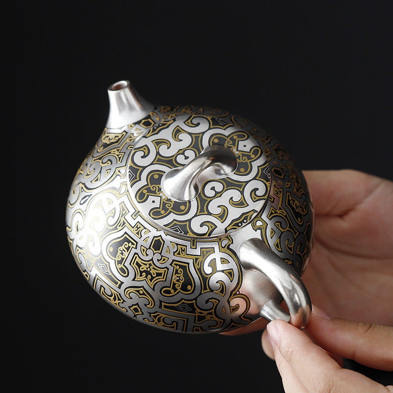 Japanese hand painted silver pot