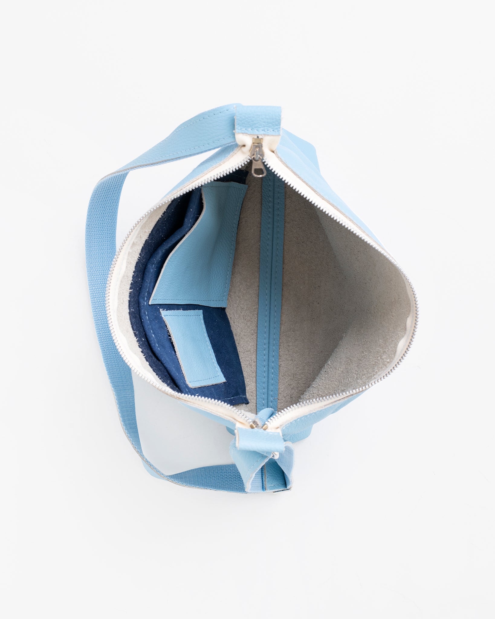 sustainable blue shoulder bag